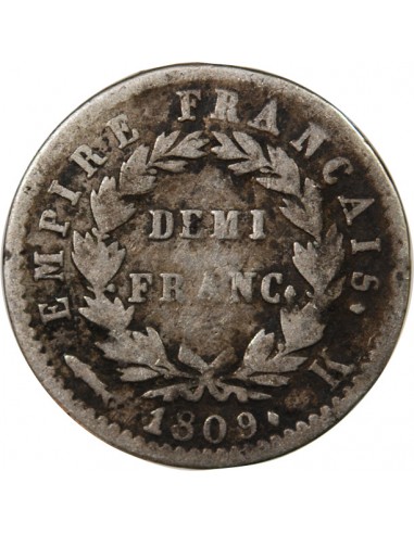 NAPOLEON Ier - 1/2 FRANC ARGENT 1809 K BORDEAUX