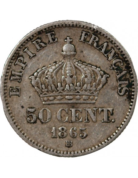 NAPOLEON III - 50 CENTIMES ARGENT 1865 BB STRASBOURG