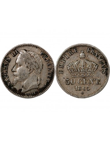 NAPOLEON III - 50 CENTIMES ARGENT 1865 BB STRASBOURG