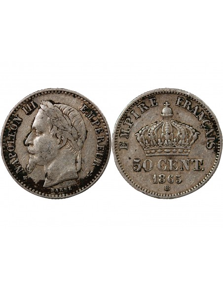 NAPOLEON III - 50 CENTIMES ARGENT 1865 BB STRASBOURG