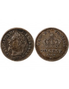 NAPOLEON III - 20 CENTIMES ARGENT 1867 BB STRASBOURG 2