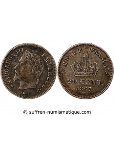 NAPOLEON III - 20 CENTIMES ARGENT 1867 BB STRASBOURG
