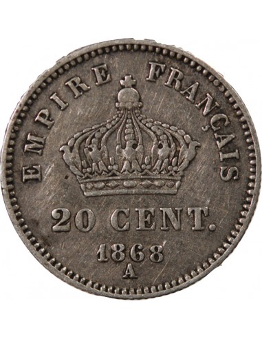 NAPOLEON III - 20 CENTIMES ARGENT 1868 A PARIS