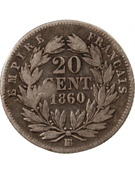 NAPOLEON III - 20 CENTIMES ARGENT 1860 BB STRASBOURG