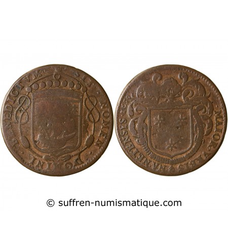MAIRE DE NANTES - JACQUES HUTEAU JETON﻿ CUIVRE 1659