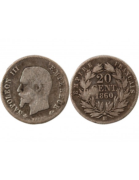 NAPOLEON III - 20 CENTIMES ARGENT 1860 BB STRASBOURG