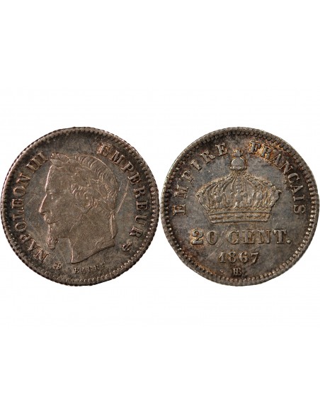NAPOLEON III - 20 CENTIMES ARGENT 1867 BB STRASBOURG