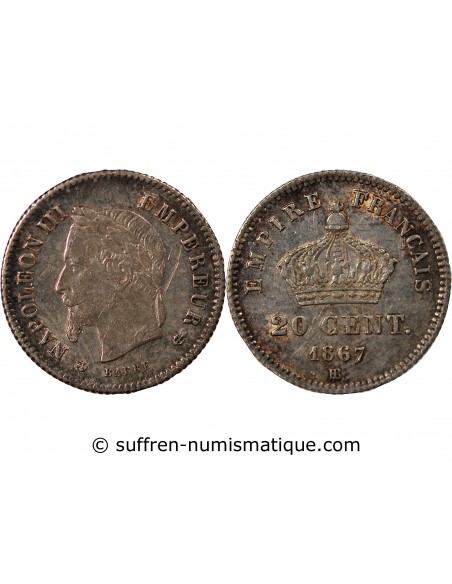 NAPOLEON III - 20 CENTIMES ARGENT 1867 BB STRASBOURG