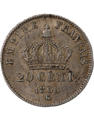 NAPOLEON III - 20 CENTIMES ARGENT 1866 K BORDEAUX