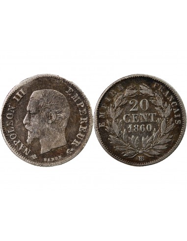 NAPOLEON III - 20 CENTIMES ARGENT 1860 BB STRASBOURG