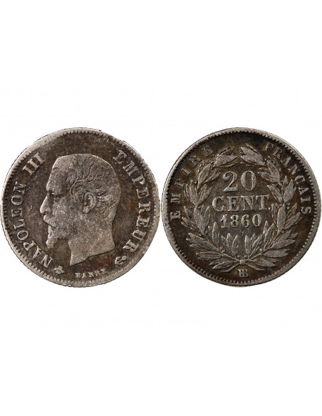 NAPOLEON III - 20 CENTIMES ARGENT 1860 BB STRASBOURG