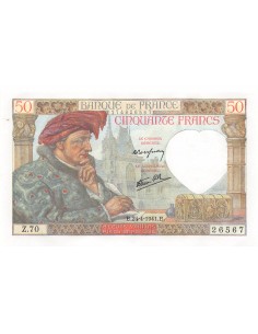 FRANCE, JACQUES COEUR - 50 FRANCS 24/04/1941 - SÉRIE Z.70 - SPL 2