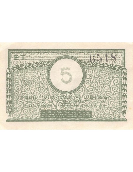 CHAMBRE DE COMMERCE DE PARIS - 5 FRANCS 1940 - SUP+