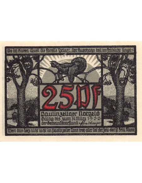 ALLEMAGNE, PAULINZELLA - 25 PFENNIG 1922