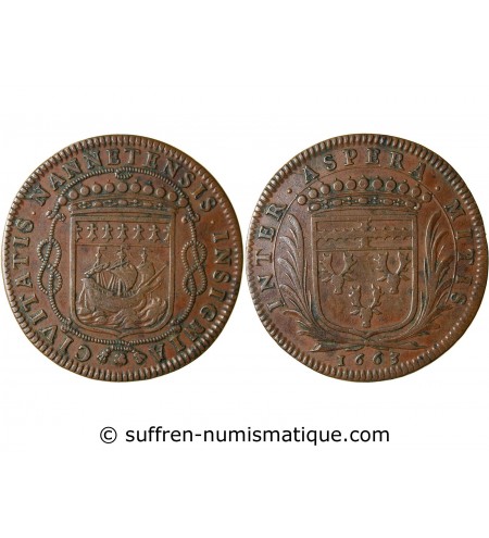 MAIRE DE NANTES - LOUIS MACE JETON﻿ CUIVRE 1663