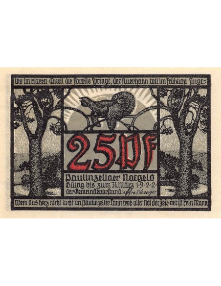 ALLEMAGNE, PAULINZELLA - 25 PFENNIG 1922