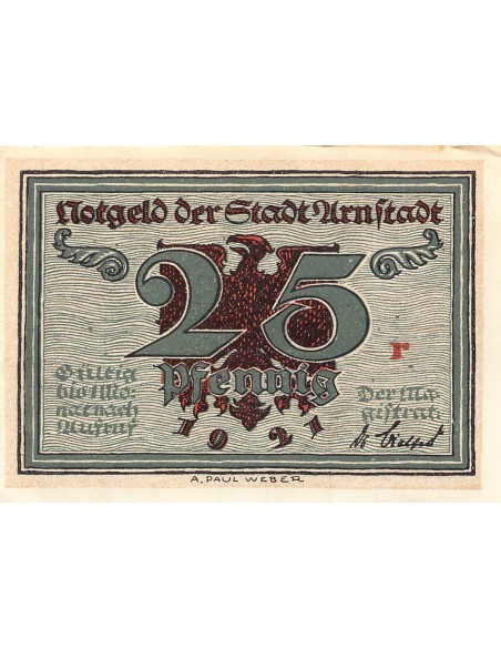 ALLEMAGNE, ARNSTADT - 25 PFENNIG 1921