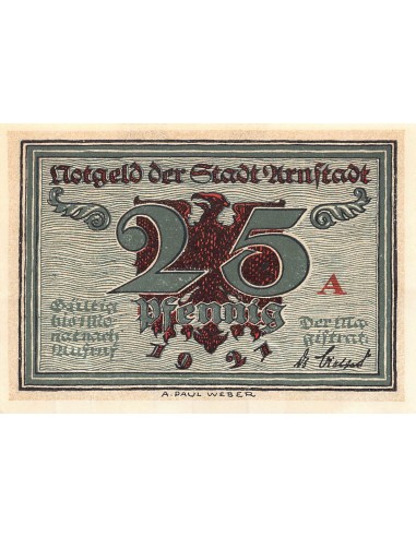 ALLEMAGNE, ARNSTADT - 25 PFENNIG 1921