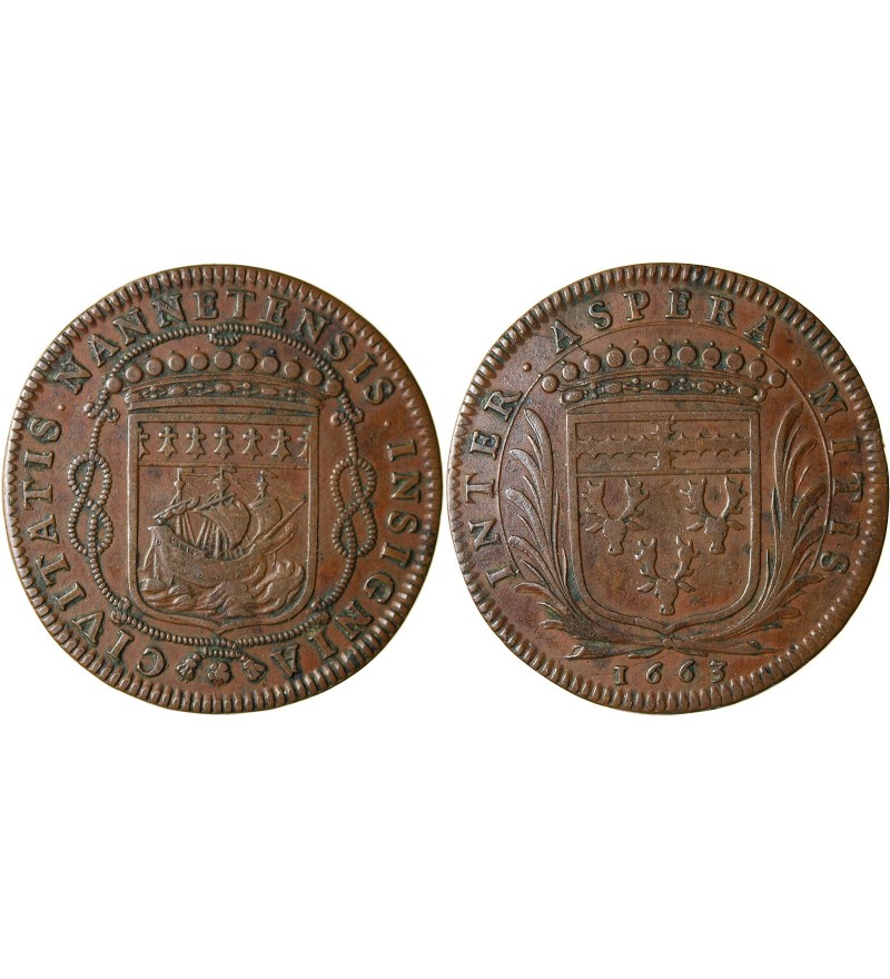 MAIRE DE NANTES - LOUIS MACE JETON﻿ CUIVRE 1663
