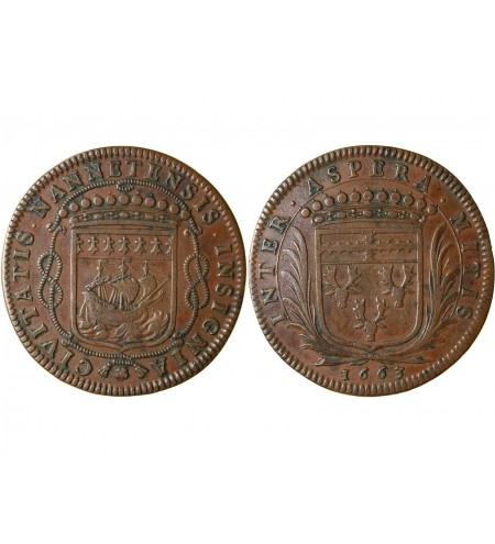 MAIRE DE NANTES - LOUIS MACE JETON﻿ CUIVRE 1663