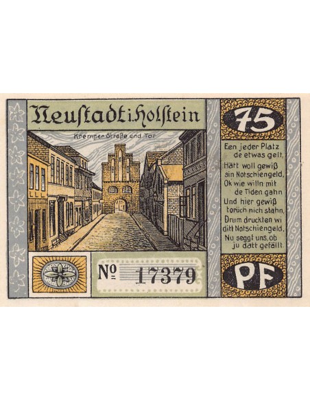 ALLEMAGNE, NEUSTADT IN HOLSTEIN - 75 PFENNIG 1921