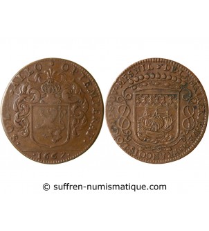 MAIRE DE NANTES - FRANCOIS LORIDO, SIEUR DU MESNIL JETON CUIVRE 1667