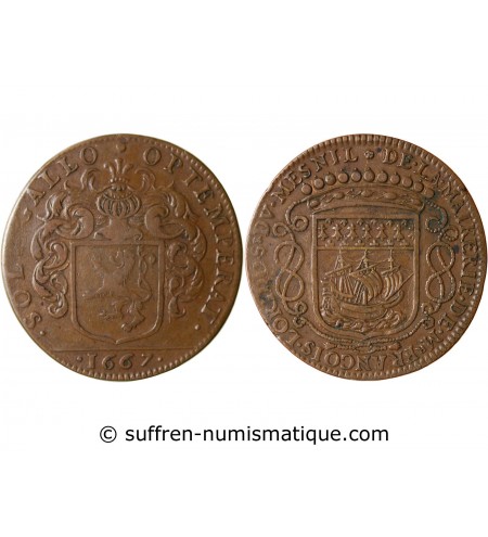 MAIRE DE NANTES - FRANCOIS LORIDO, SIEUR DU MESNIL JETON CUIVRE 1667