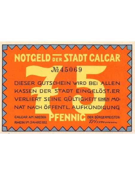 ALLEMAGNE, CALCAR - 75 PFENNIG 1921