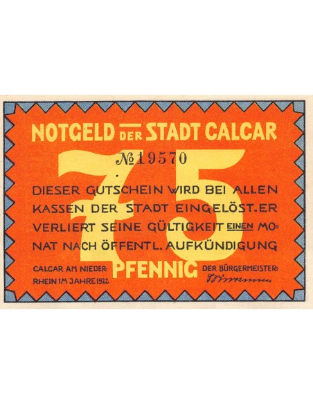 ALLEMAGNE, CALCAR - 75 PFENNIG 1921