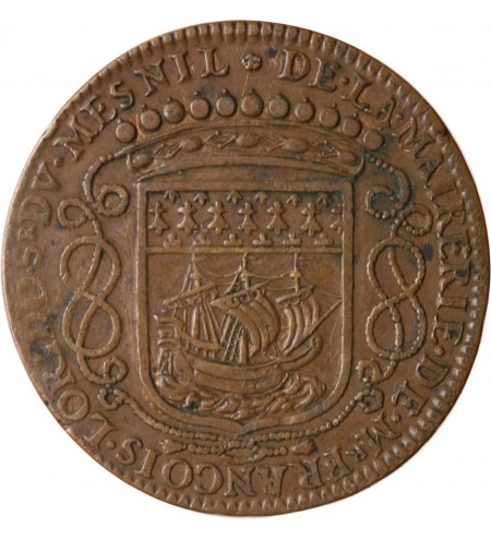 MAIRE DE NANTES - FRANCOIS LORIDO, SIEUR DU MESNIL JETON CUIVRE 1667