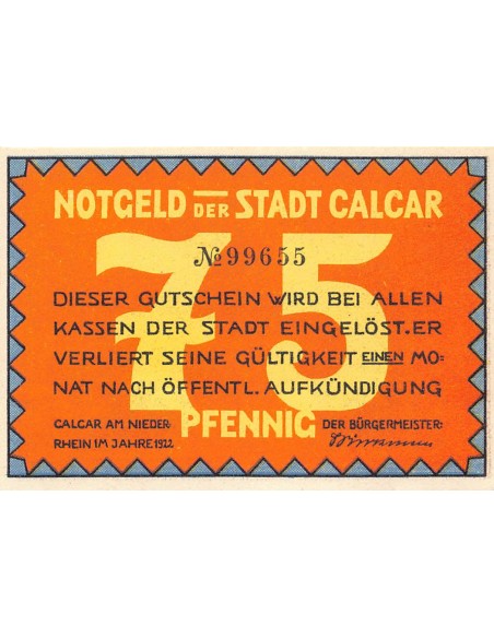 ALLEMAGNE, CALCAR - 75 PFENNIG 1921