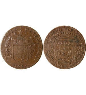 MAIRE DE NANTES - FRANCOIS LORIDO, SIEUR DU MESNIL JETON CUIVRE 1667 2