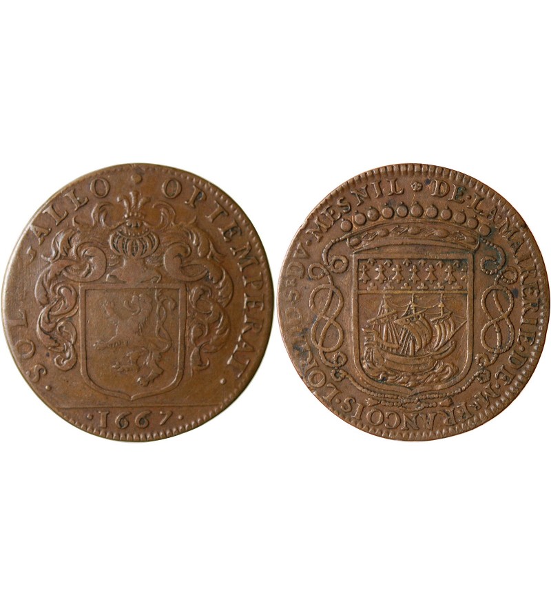 MAIRE DE NANTES - FRANCOIS LORIDO, SIEUR DU MESNIL JETON CUIVRE 1667