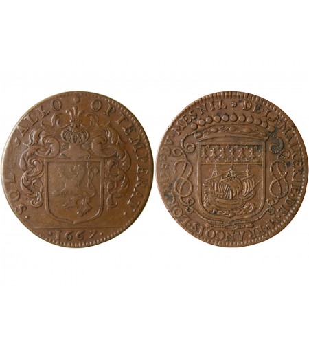 MAIRE DE NANTES - FRANCOIS LORIDO, SIEUR DU MESNIL JETON CUIVRE 1667