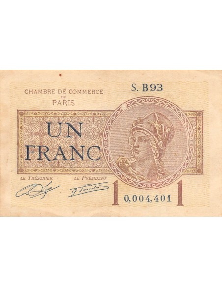 CHAMBRE DE COMMERCE DE PARIS - 1 FRANC 1919 / 1922