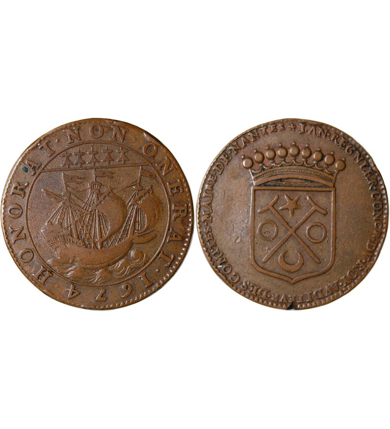 MAIRE DE NANTES - JEAN REGNIER, SIEUR DE LA SOUCHAIS JETON CUIVRE 1674