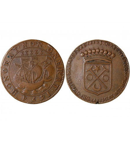 MAIRE DE NANTES - JEAN REGNIER, SIEUR DE LA SOUCHAIS JETON CUIVRE 1674