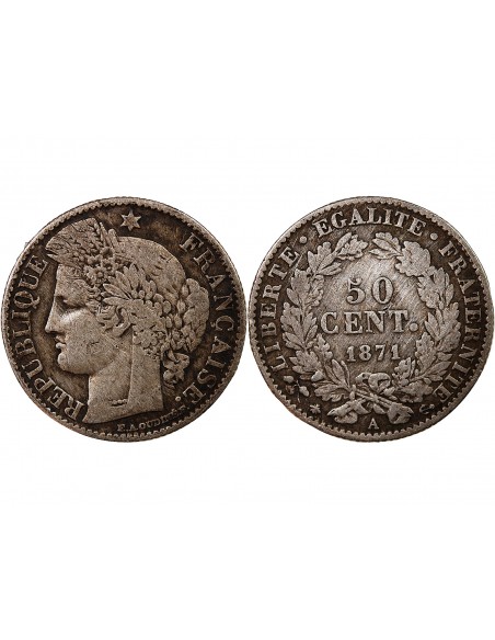 CERES ﻿- 50 CENTIMES ARGENT 1871 A PARIS
