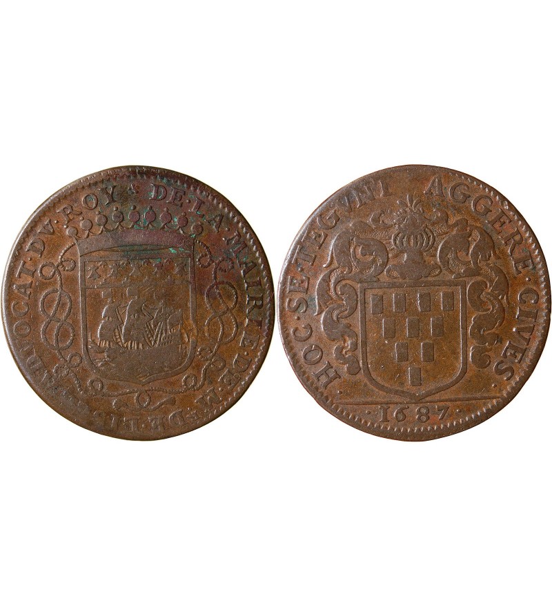 MAIRE DE NANTES - GUILLAUME DE LISLE DE LA NICOLLIERE, JETON CUIVRE 1687