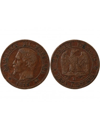 NAPOLEON III - 2 CENTIMES 1855 D LYON - ANCRE Grand D Grand Lion