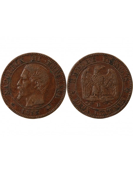 NAPOLEON III - 2 CENTIMES 1855 D LYON - ANCRE Grand D Grand Lion