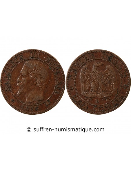 NAPOLEON III - 2 CENTIMES 1855 D LYON - ANCRE Grand D Grand Lion