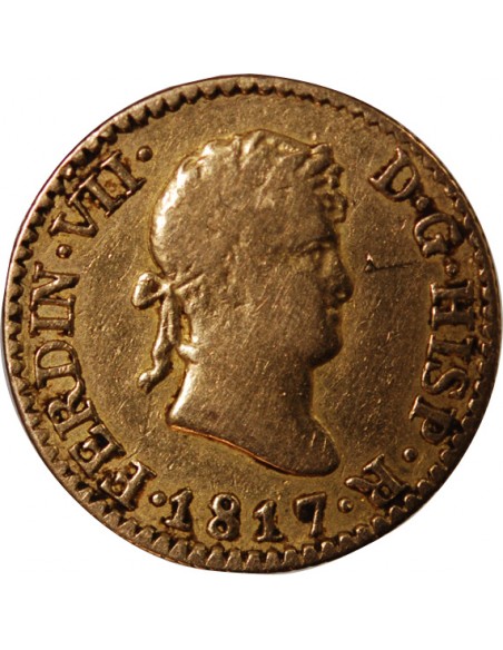 ESPAGNE, FERDINAND VII - 1/2 ESCUDO OR 1817 GJ