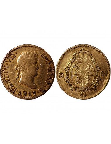 ESPAGNE, FERDINAND VII - 1/2 ESCUDO OR 1817 GJ