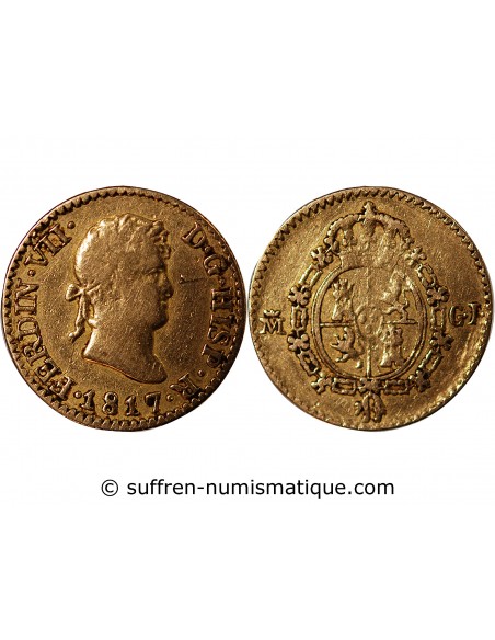 ESPAGNE, FERDINAND VII - 1/2 ESCUDO OR 1817 GJ