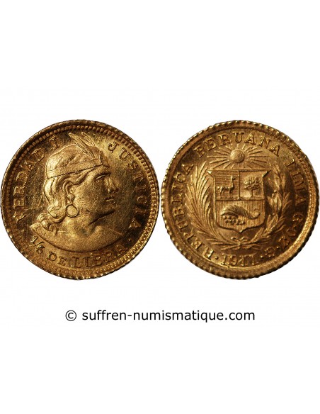 PEROU - 1/5 LIBRA OR 1911 LIMA