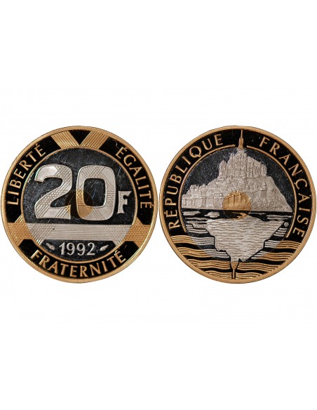 MONT SAINT MICHEL - 20 FRANCS OR ARGENT 1992 "Frappe BE"