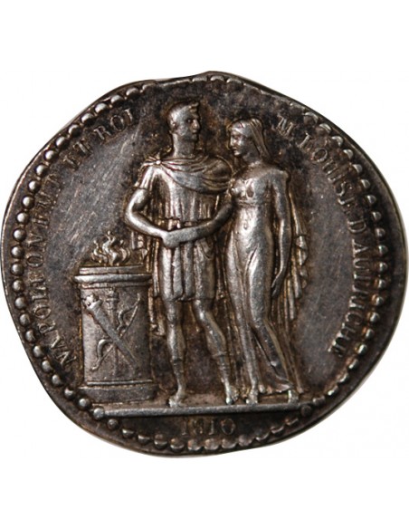 PREMIER EMPIRE - PETITE MEDAILLE ARGENT 1810 - Quinaire du mariage de Napoléon et Marie-Louise