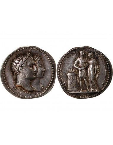 PREMIER EMPIRE - PETITE MEDAILLE ARGENT 1810 - Quinaire du mariage de Napoléon et Marie-Louise