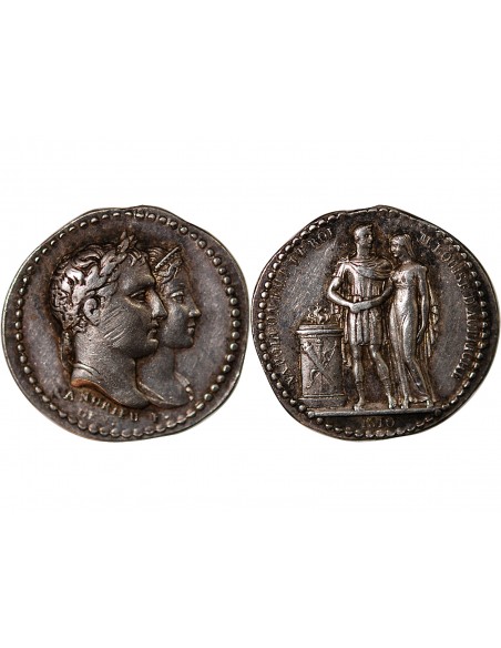 PREMIER EMPIRE - PETITE MEDAILLE ARGENT 1810 - Quinaire du mariage de Napoléon et Marie-Louise